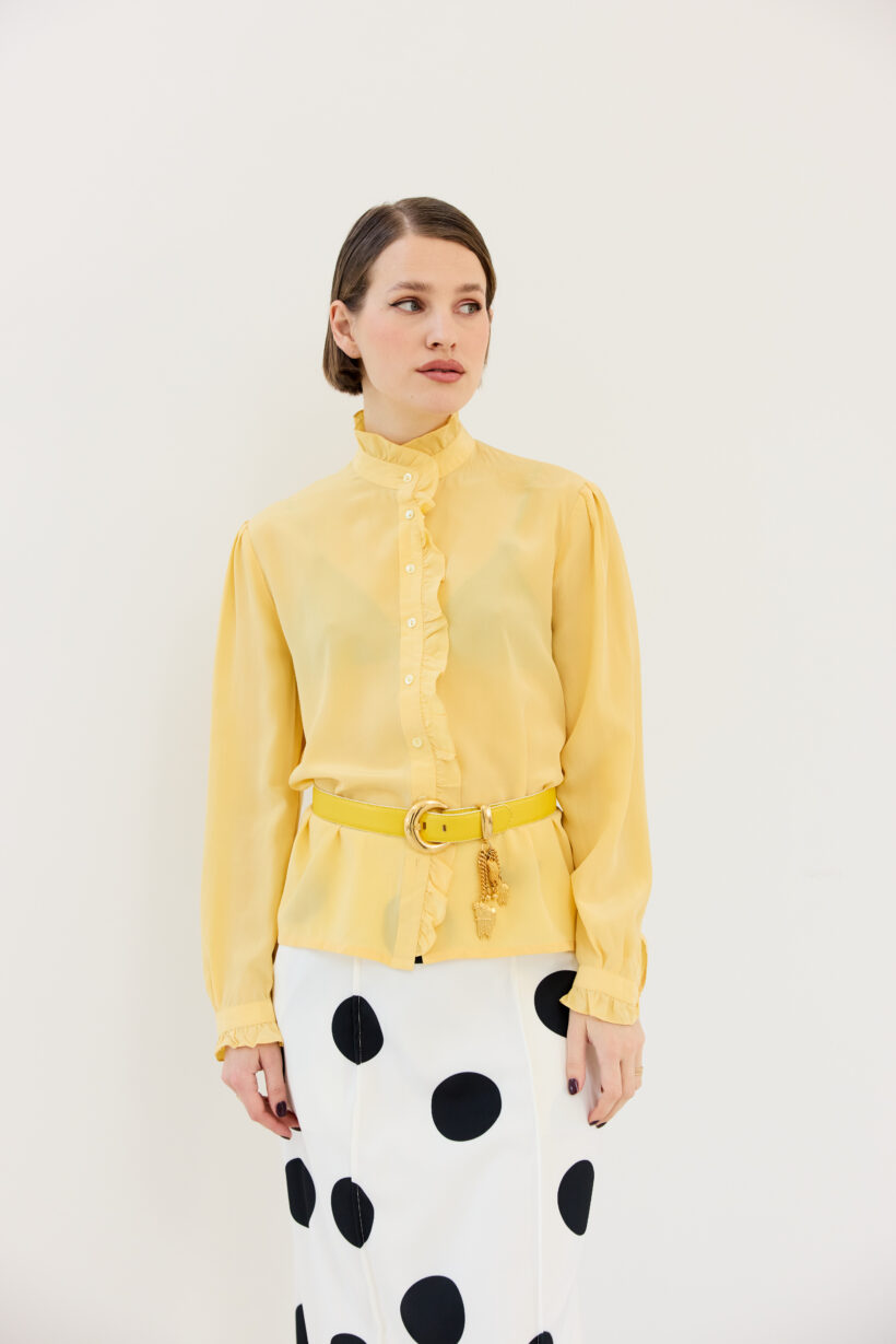 Yellow silk ruffle shirt - Image 3