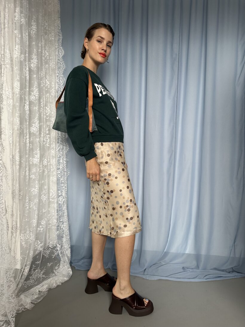 Cream dot silk skirt - Image 3